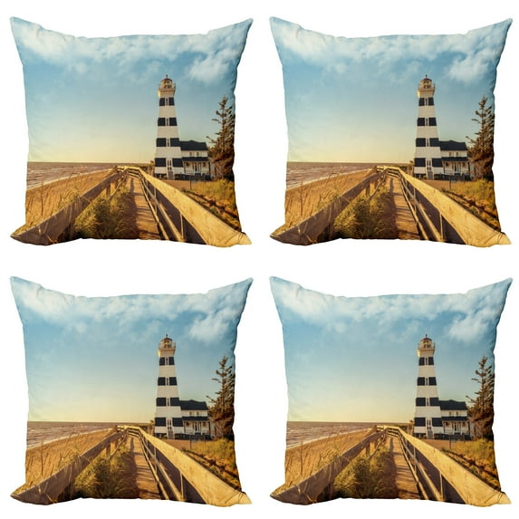 Ambesonne Beach Throw Pillow Cover 4 Pack, Lighthouse Sea Waves, 18", Multicolor