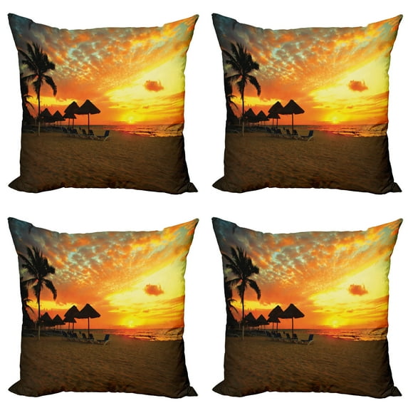 Ambesonne Beach Throw Pillow Cover 4 Pack, Romantic Sunset Scenery, 20", Orange Yellow