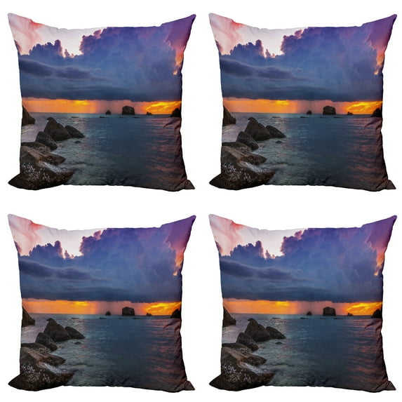 Ambesonne Beach Throw Pillow Cover 4 Pack, Tropic Seashore Sunset, 16", Multicolor