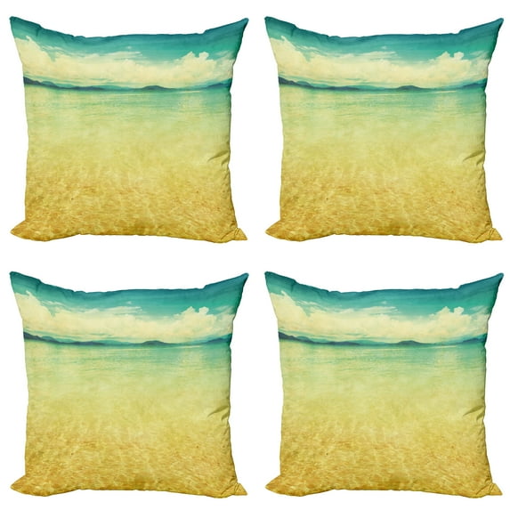 Ambesonne Beach Throw Pillow Cover 4 Pack, Vintage Grunge Sea View, 20", Earth Yellow Turquoise