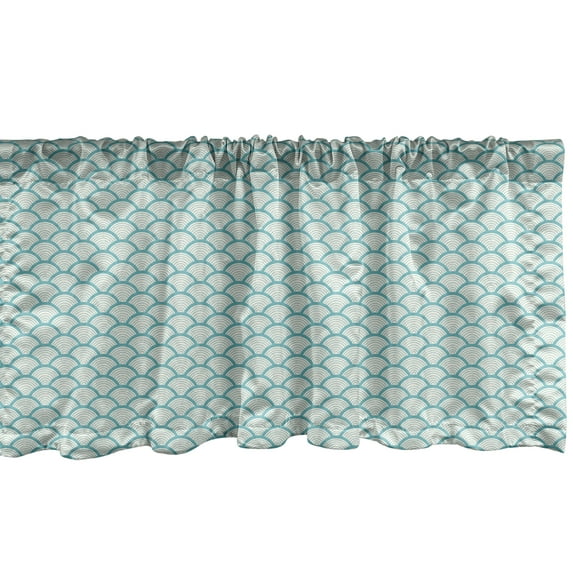 Ambesonne Beach Window Valance, Narrow Striped Conceptual Sea Waves Pattern Circular Rounded Rippled Swirled, Curtain Valance for Kitchen Bedroom Decor with Rod Pocket, 54" X 18", Sky Blue White