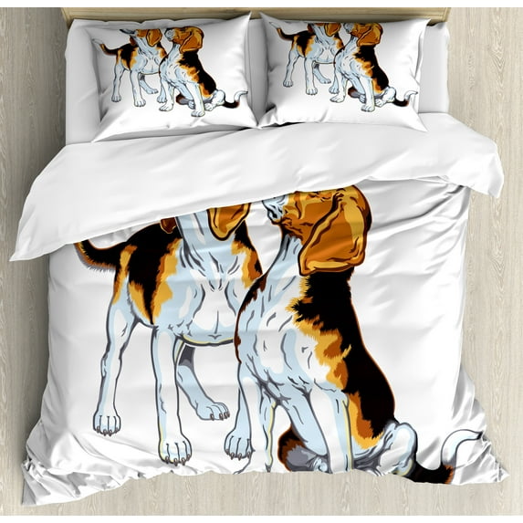 Ambesonne Beagle Duvet Cover Sets, Illustration 2 Scent Hound, 2-King, White Dark Brown