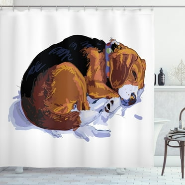 Ambesonne Beagle Shower Curtain, Sketch Drawing Doodle Style, 69"Wx70"L, Black Pale Caramel