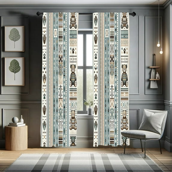 Ambesonne Bear Curtains 2 Panel Set, Cartoon Pastel Scandi Paw Dot, Pair of - 28" x 95", Blue Grey Pale Grey Fawn