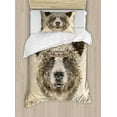 thumbnail image 1 of Ambesonne Bear Duvet Cover Set, Dotted Animal Head Modern, Twin, Tan Brown, 1 of 3
