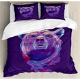 thumbnail image 1 of Ambesonne Bear Duvet Cover Set, Mascot Face Brushstrokes, Queen, Purple Pink Sky Blue, 1 of 3