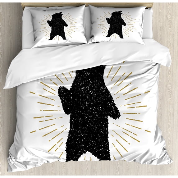 Ambesonne Bear Duvet Cover Set, Sketch Art Tribal, Queen, Charcoal Grey and Brown