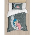 thumbnail image 1 of Ambesonne Bear Duvet Cover Sets, Sleeping on the Moon, 2-Twin, Bluegrey Beige Pink, 1 of 4