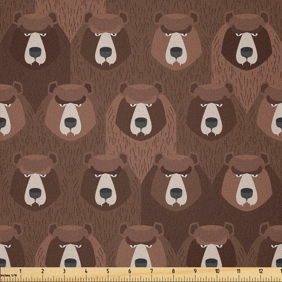 Ambesonne Bear Fabric by the Yard Microfiber, Flock of Big Angry Bears, 1 Yard, Umber Brown and Cocoa