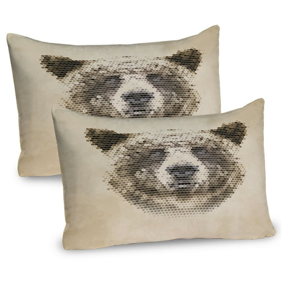 Ambesonne Bear Pillow Sham 2 Pack, Dotted Animal Head Modern, 36"x20", Tan Brown
