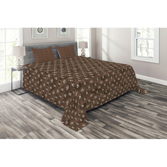 Ambesonne Bear Quilted Coverlet 3 Pcs, Flock of Big Angry Bears, King Size, Umber Brown and Cocoa