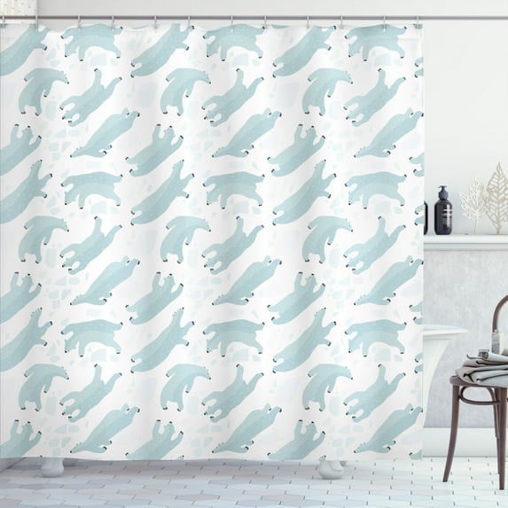 Ambesonne Bear Shower Curtain, Swimming Polar Bears Sea, 69"Wx84"L, Almond Green White