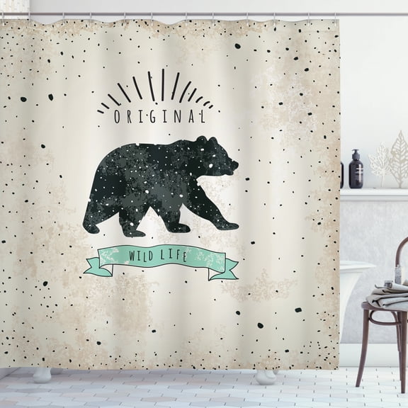 Ambesonne Bear Shower Curtain, Vintage Wildlife, 69"Wx70"L, Mint Green Black Tan