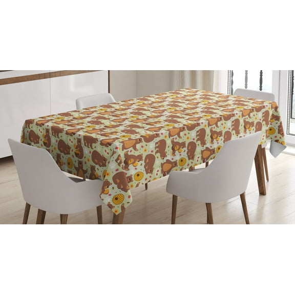 Ambesonne Bear Tablecloth Rectangular Table Cover, Wild Bear Eating Honey, 60"x84", Multicolor