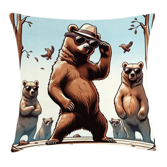 Ambesonne Bear Throw Pillow Cushion Cover, Funny Cool Cartoon Animal Gang, 20" X 20", Pale Blue Umber and Chocolate