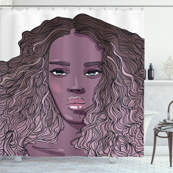Ambesonne Beauty Shower Curtain, Lady with Curly Long Hair, 69"Wx84"L, Eggplant and Mauve Taupe
