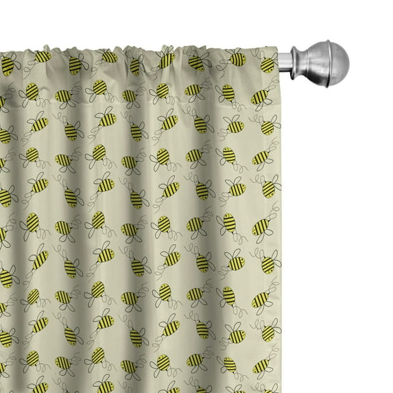 Ambesonne Bee Window Curtains, Rhythmic Flying Insects Cartoon, Each 28" W x 63" L, Eggshell Yellow