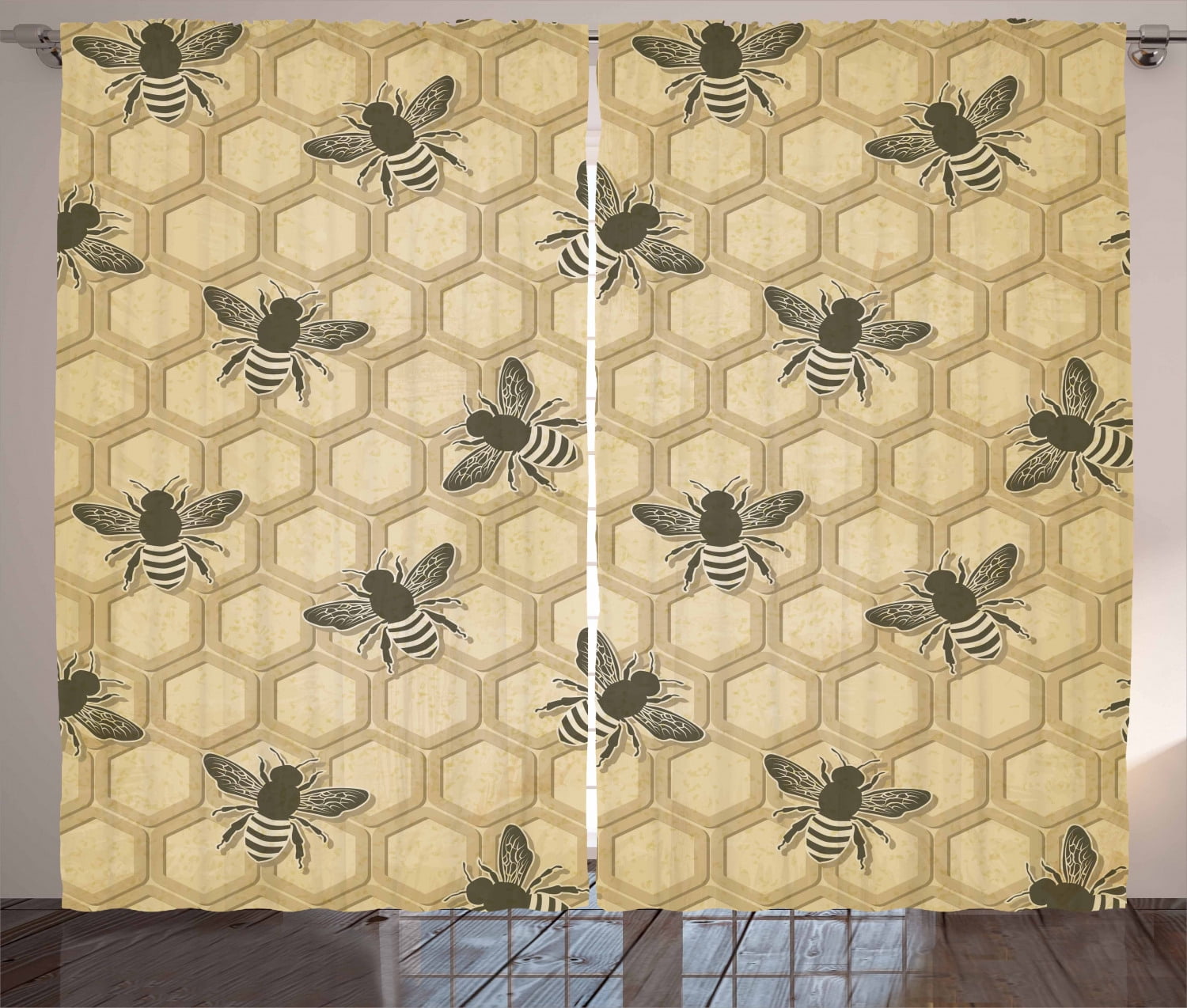 Image showcasing Ambesonne Bee Curtains 2 Panel Set, Eco-Friendly Beekeeping, 108
