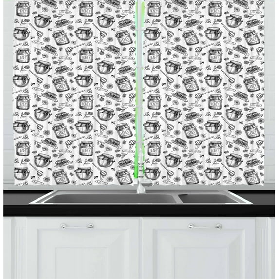 Ambesonne Bee Kitchen Curtains, Vintage Vespiary Theme, 55"x39", Black and White