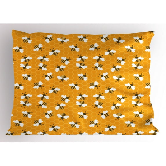 Ambesonne Bee Pillow Sham, Bees Producing Honey Cells, 26" X 20", Multicolor