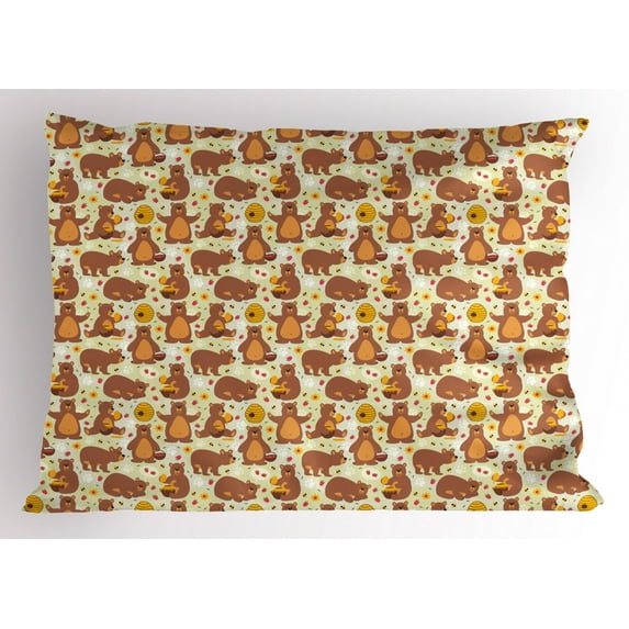 Ambesonne Bee Pillow Sham, Grizzly Bear Eating Honey, 26" X 20", Multicolor