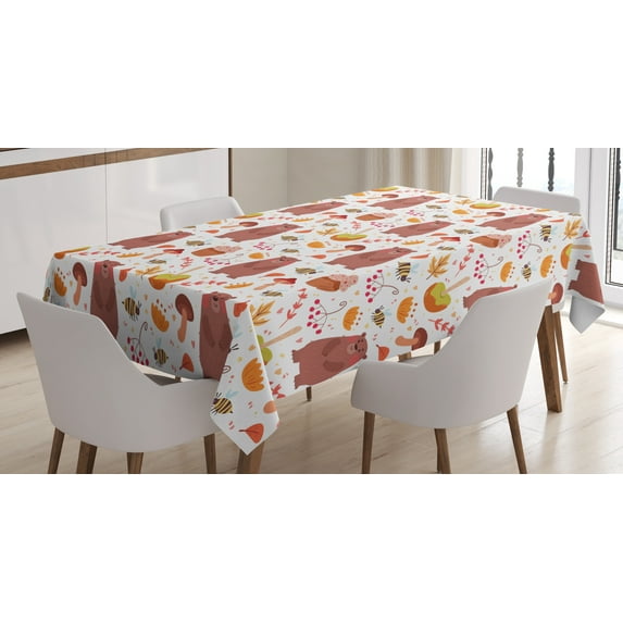 Ambesonne Bee Tablecloth Rectangular Table Cover, Autumn Forest Wildlife, 52"x70", Multicolor