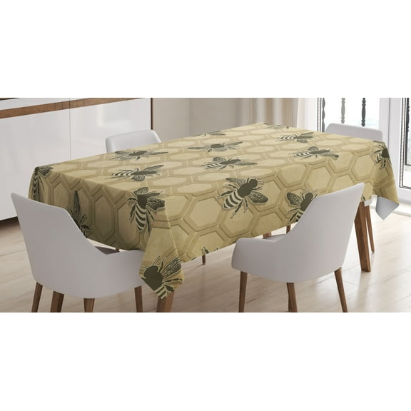 Ambesonne Bee Tablecloth Rectangular Table Cover, Eco-Friendly Beekeeping, 60"x90", Sage Green Beige