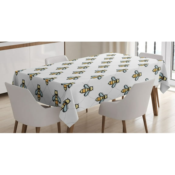Ambesonne Bee Tablecloth Rectangular Table Cover, Graphic Bees Dots Pattern, 52"x70", Multicolor