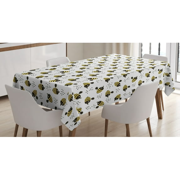 Ambesonne Bee Tablecloth Rectangular Table Cover, Honey Bees Cartoon, 60"x84", Yellow White Black