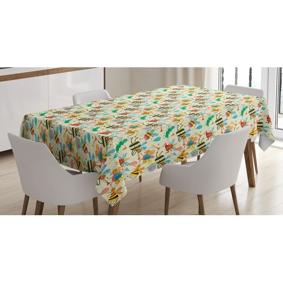 Ambesonne Bee Tablecloth Rectangular Table Cover, Partying Dancing Bumblebee, 60"x90", Multicolor