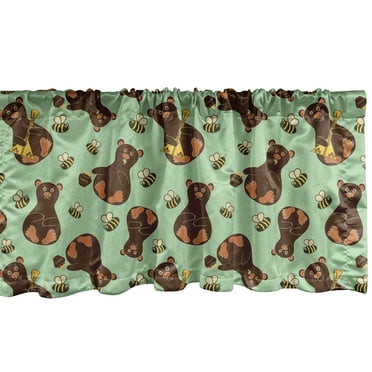 Ambesonne Bee Window Valance, Cartoon Bees and Bears Honey, 54" X 12", Multicolor