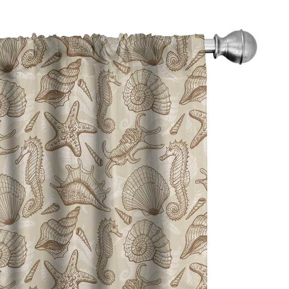 Ambesonne Beige Window Curtains, Exotic Marine Animals, Each 28" W x 63" L, Beige