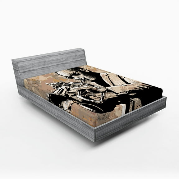 Ambesonne Beige Black Fitted Sheet, Musician, Full Size, Beige Black
