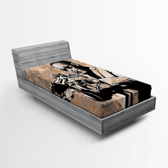 Ambesonne Beige Black Fitted Sheet, Musician, Twin Size, Beige Black