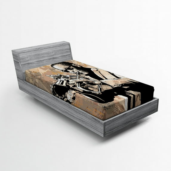 Ambesonne Beige Black Fitted Sheet, Musician, Twin XL Size, Beige Black