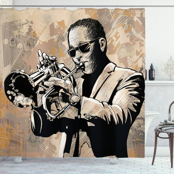 Ambesonne Beige Black Shower Curtain, Musician, 69"Wx84"L, Beige Black