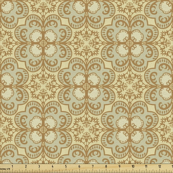 Ambesonne Beige Fabric by the Yard Upholstery, Damask Vintage Bohemian, 5 Yards, Cream Beige