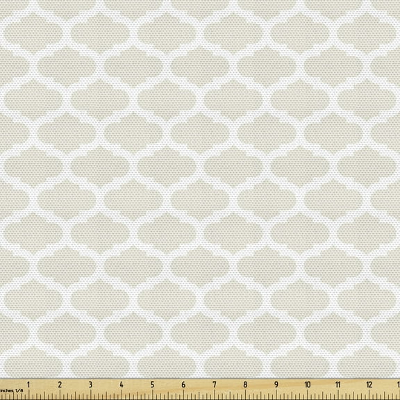 Ambesonne Beige Fabric by the Yard Upholstery, Delicate Classical Rows, 1 Yard, Eggshell White