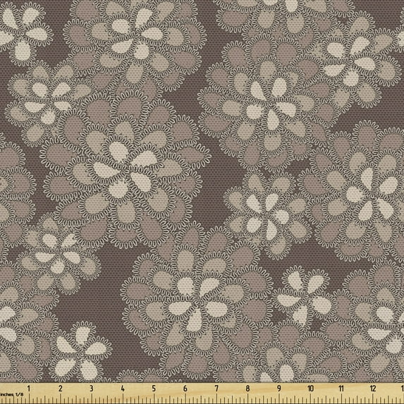 Ambesonne Beige Fabric by the Yard Upholstery, Floral Lace Pattern Retro, 2 Yards, Multicolor