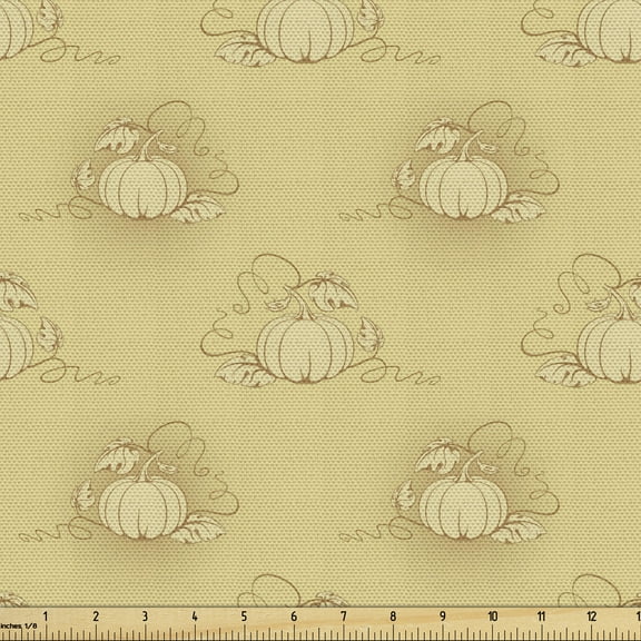 Ambesonne Beige Fabric by the Yard Upholstery, Pumpkins Field Halloween, 5 Yards, Beige