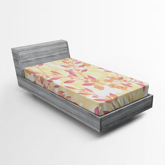 Ambesonne Beige Fitted Sheet, Floral Art Berry Pastel, Twin Size, Pink Peach