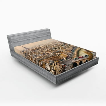 Ambesonne Beige Fitted Sheet, Streets Cityscape, Full Size, Beige