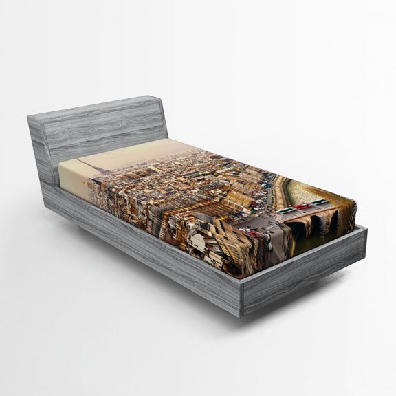 Ambesonne Beige Fitted Sheet, Streets Cityscape, Twin XL Size, Beige