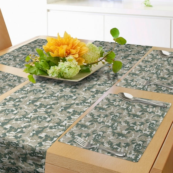 Ambesonne Beige Green Table Runner & Placemats, Forest Colors Art, Placemat 4 pcs + Runner 14"x90", Sepia Grey Teal