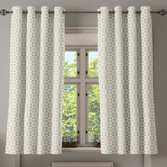 Ambesonne Beige Grommet Curtain, Abstract Floral Stars, 50" x 63", Tan White