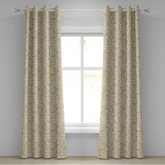 Ambesonne Beige Grommet Curtain, Retro Art Nouveau, 50" x 120", Beige Redwood