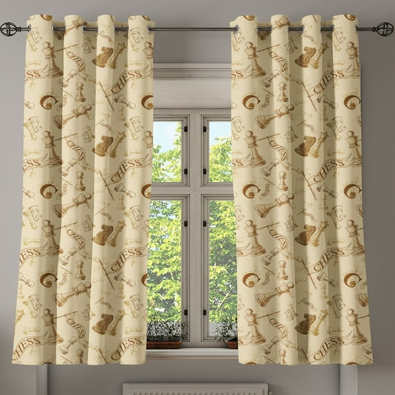 Ambesonne Beige Grommet Curtain, Retro Chess Game Pieces, 50" x 54", Beige