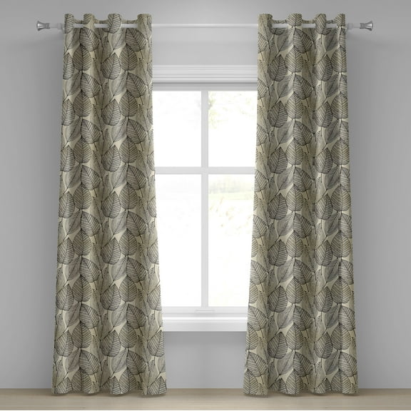 Ambesonne Beige Grommet Curtain, Striped Leaves Autumn Print, 50" x 120", Beige Black