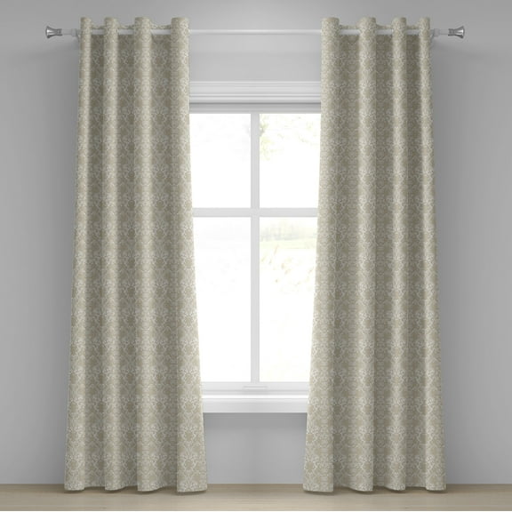 Ambesonne Beige Grommet Curtain, Traditional Lace Design, 50" x 72", White Beige
