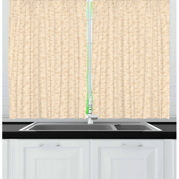 Ambesonne Beige Kitchen Curtains, Abstract Floral Pattern, 55"x39", Redwood Beige